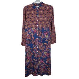 Fig and Flower Womens S long relaxed tunic shirt dress Bohemian Festival Event